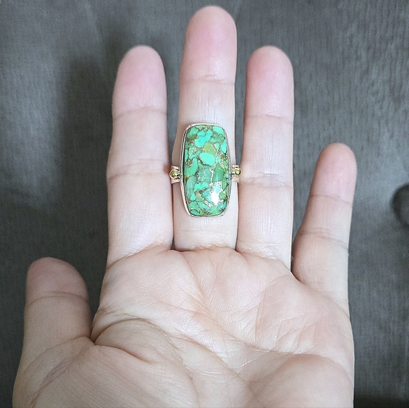Shivam Rectangular Green💚 Copper Turquoise Statement Ring💍 - NWT - Picture 3 of 16